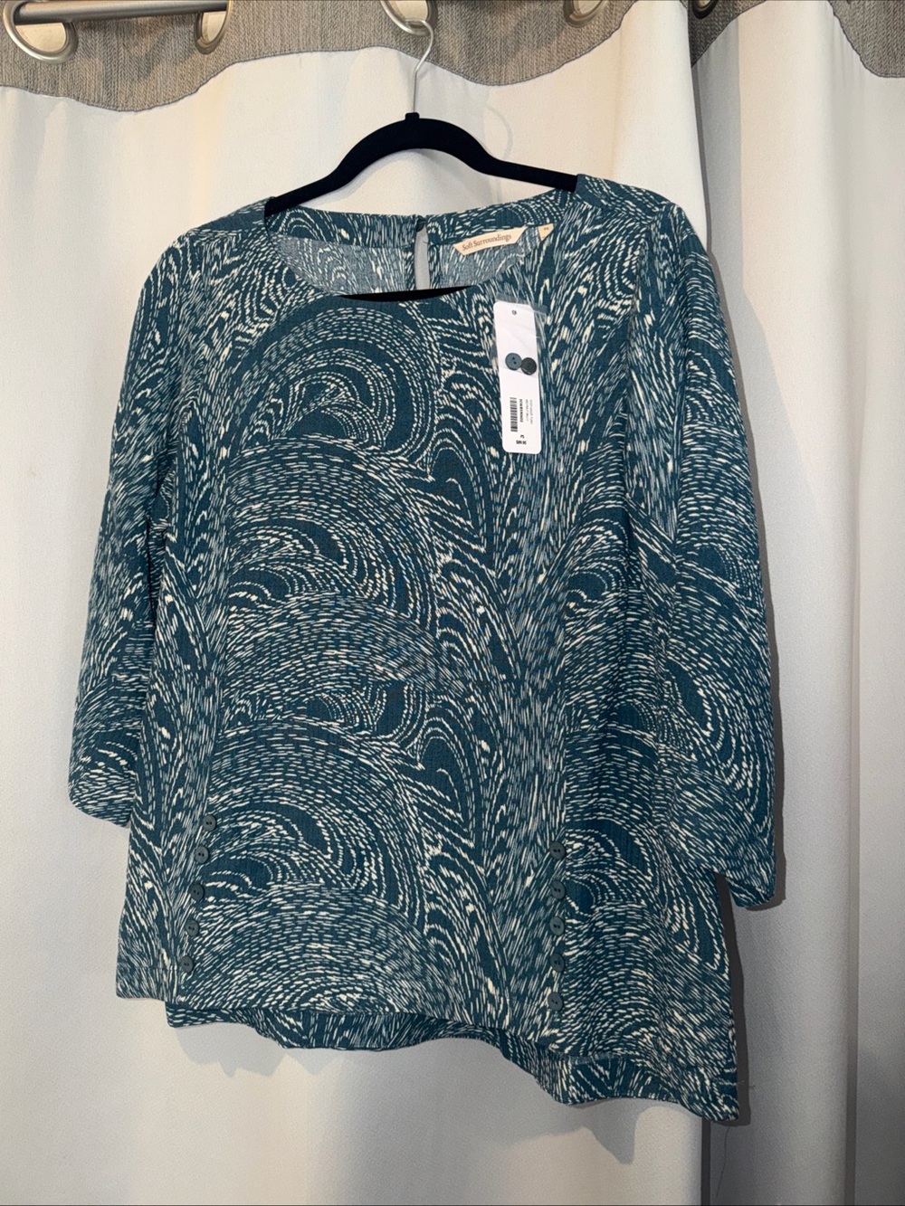 Soft Surroundings Teal and White Swirl Tunic Top
